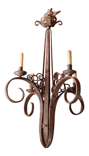 Art Deco French Wrought Iron Chandelier