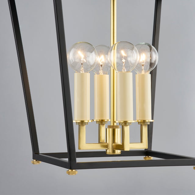 Farmhouse Hudson Valley Lighting Natick 12.5 in. 4 Light Lantern in Aged Brass and Soft Black Finish For Sale - Image 3 of 4
