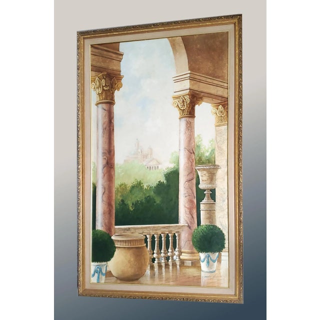 Borghese Painting Trompe l'Oeil Roman Columns Boxwood Topiaries For Sale - Image 4 of 14