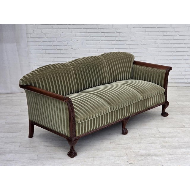 Danish 3-Seater Sofa in Green Furniture Velour and Teak Wood, 1950s For Sale - Image 6 of 17