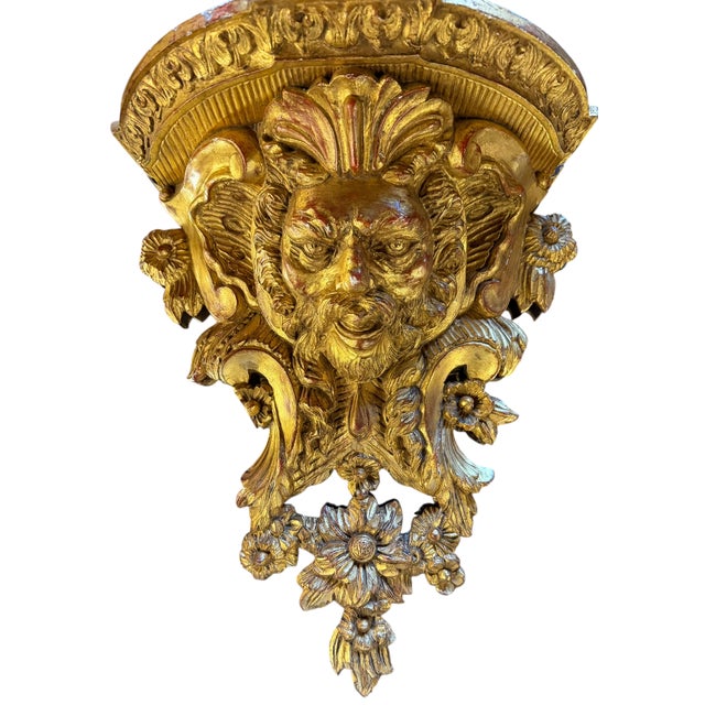 Italian 18c Style Italian Giltwood Figural Corbel Shelf Sconce 1 of 2 For Sale - Image 3 of 3