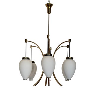Six-Light Chandelier with White Opaline Diffusers by Bruno Gatta for Stilnovo, 1950 For Sale