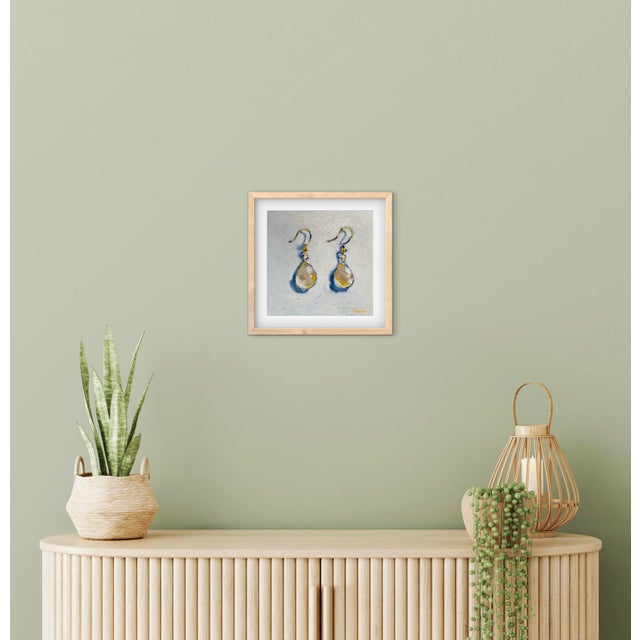 Light Gray Original Oil Painting – Pearl Drop Earrings Still Life For Sale - Image 8 of 12