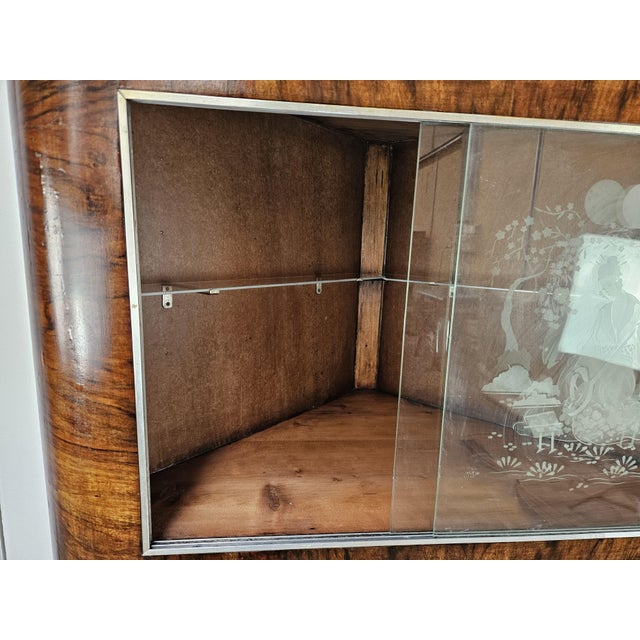 Art Deco Corner Display Cabinet in Walnut with Sliding Glass and Compartment, 1930s For Sale - Image 14 of 18