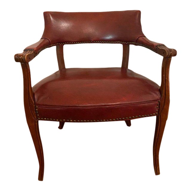 Early 20th Century Leather With Nailhead Trim Captain S Chair Chairish