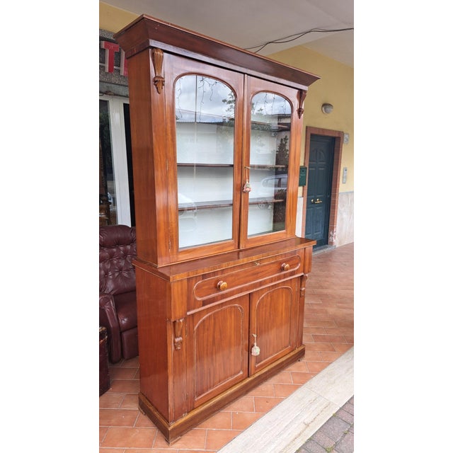 Victorian (1837 - 1901) English Victorian bookcase sideboard, mid-19th century, solid mahogany. Original and working locks...