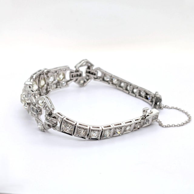 Antique Edwardian Art Deco Platinum Diamond Bracelet For Sale - Image 4 of 10