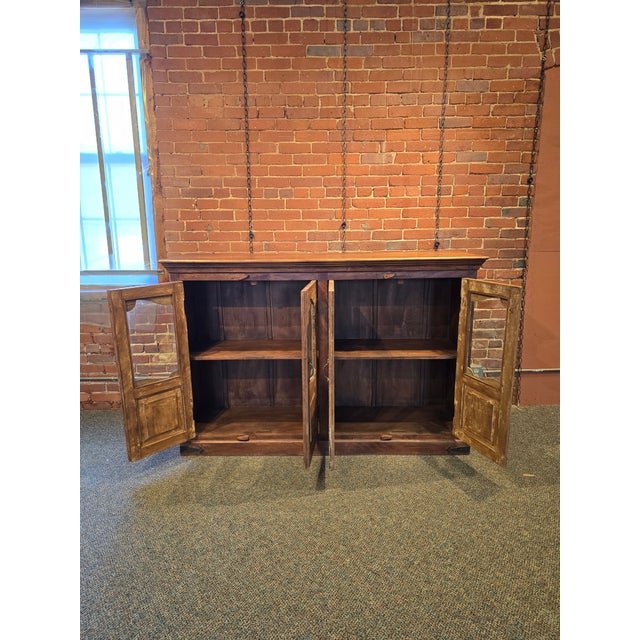 Farmhouse Rustic Reclaimed Teak Glass-Front Sideboard For Sale - Image 3 of 8