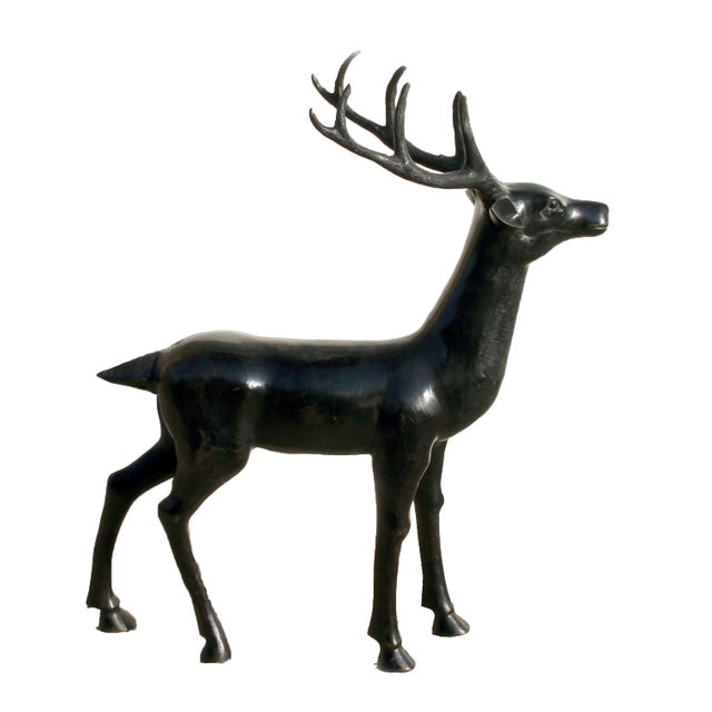 Standing Deer with Antlers Unknown Artist Bronze Sculpture Size: 40 in. x 34 in. x 15 in. (101.6 cm x 86.36 cm x 38.1 cm)
