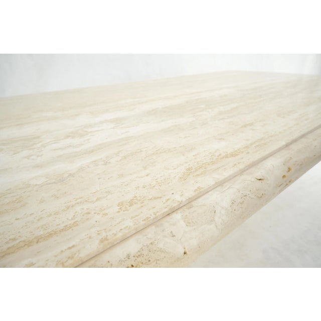 Mid 20th Century Large Travertine Beveled Edge Single Pedestal Rectangle Dining Conference Table For Sale - Image 5 of 13