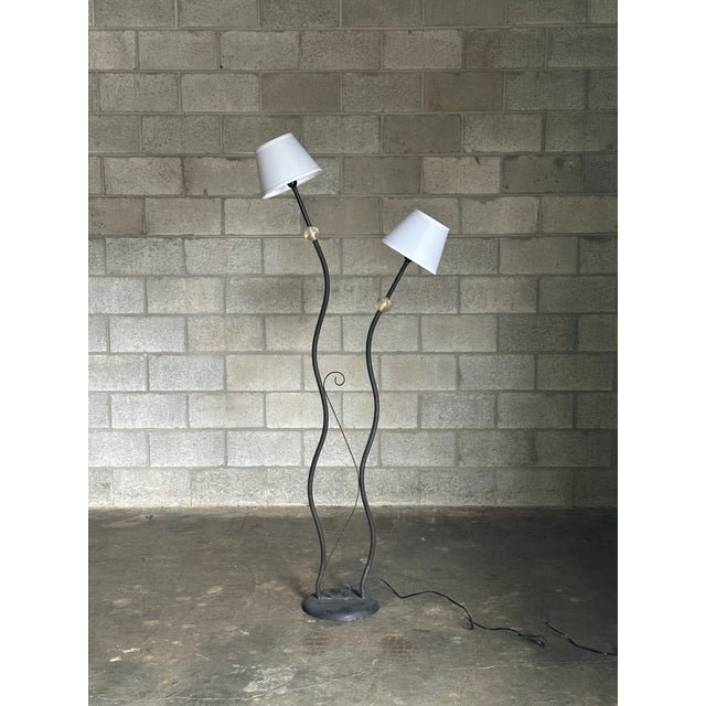 Wonderful postmodern floor lamp featuring organic movement with industrial materials. Nice vintage floor lamp in metal and...