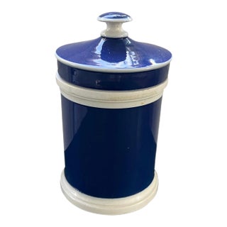 Antique 19th Century French Bright Blue Pottery Apothecary Jar For Sale