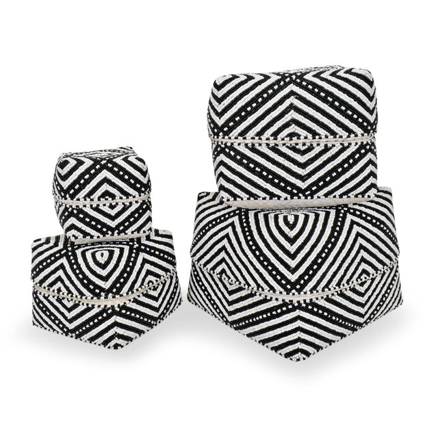 Vintage Black & White Bamboo Beaded Box Medium For Sale - Image 4 of 5