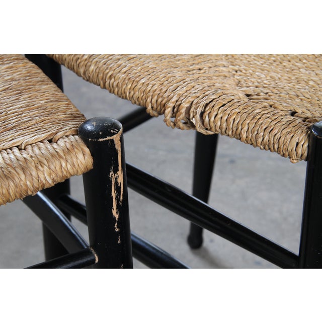 Vintage Italian Papercord Black Dining Chairs with Woven Seat, 1950s, Set of 8 For Sale - Image 12 of 18