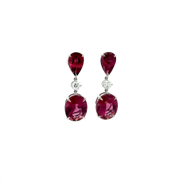 Early 21st Century Pink Tourmaline Diamond 14k White Gold Drop Earrings- Set of 2 For Sale - Image 5 of 8