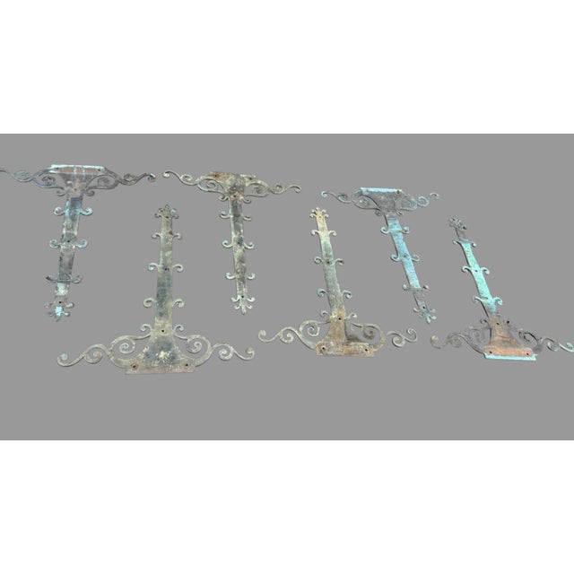 Set of 6 Vintage Ornate Wrought Metal Door Strap Hinge Covers Architectural Salvage For Sale - Image 11 of 12