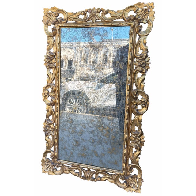 Antique Italian Giltwood Mirror W Venetian Antiqued Glass.