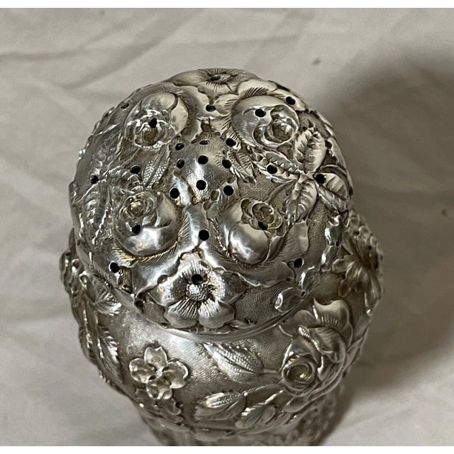 Share Antique 1900's Hennegan Bates Repousse Sterling Silver Muffineer Sugar Dredger For Sale - Image 13 of 14