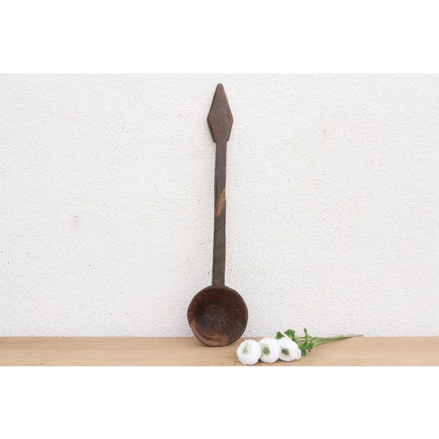 Brown Diamond Shape Handle Primitive Spoon For Sale - Image 8 of 8