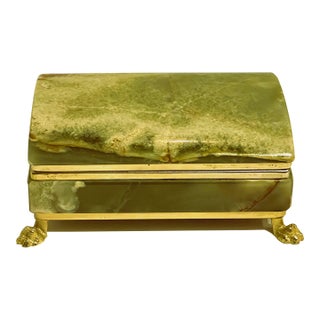 1980s Rectangular Onyx /Agate Footed Casket Box For Sale