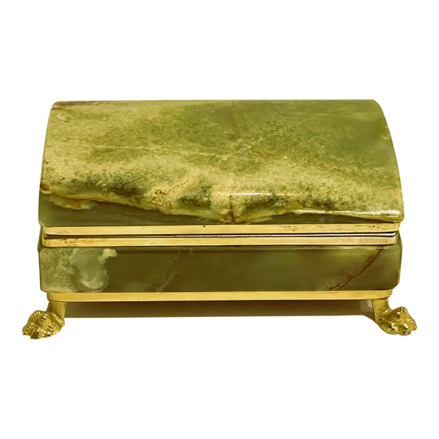 1980s Rectangular Onyx /Agate Footed Casket Box For Sale