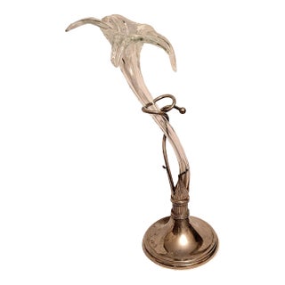 1960s Vintage Art Nouveau Style Hand-Blown Glass & Silver Plate Amaryllis Bud Vase For Sale