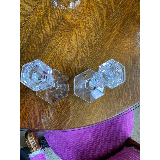 Vintage Val St. Lambert Belgian Fine Crystal "Gardenia" pair of candlesticks. 9 1/2" h x 4 1/2" w. Great vintage...