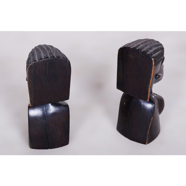 Wood African Bookends in Lacquered Ebony, 1920s, Set of 2 For Sale - Image 7 of 10