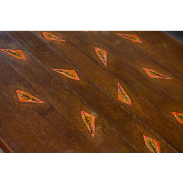 Mid-Century Modern Rustic Oak Table with Ceramic Inlays, 1950s For Sale - Image 3 of 16
