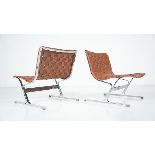 Mid-Century Pair of Lounge Chairs by Ross Littell for ICF, Cognac Leather, Italy, 1970s This piece is attributed to the...