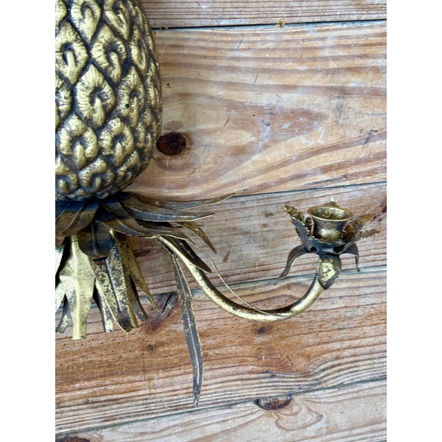 Traditional Mid-20th Century Regency Metal Tole Gilt Pineapple Wall Candle Sconce For Sale - Image 3 of 12