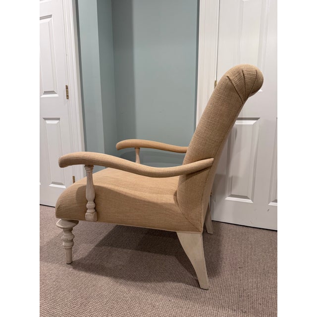 Upholstered Accent Chair With Turned Wood Legs For Sale - Image 4 of 14