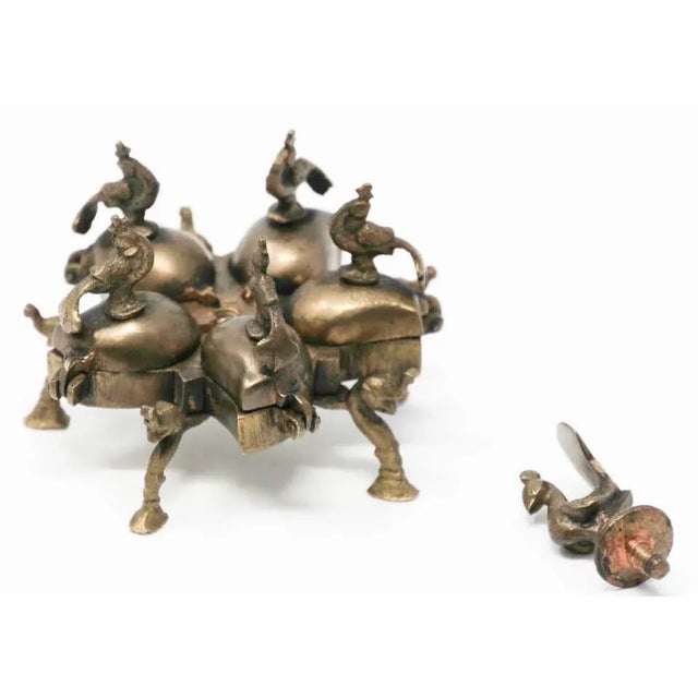 Brass Antique Hindu Brass Box With Peacocks and Elephants For Sale - Image 8 of 11