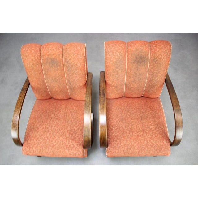 Wood Czechoslovak Lounge Chairs in Orange Upholstery by Jindřich Halabala, 1930s, Set of 2 For Sale - Image 7 of 16