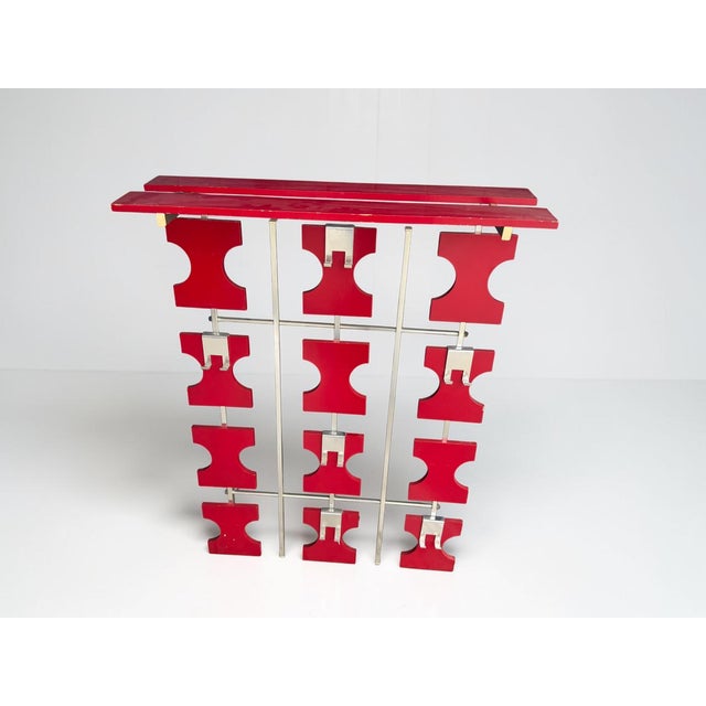 Wood Vintage Space Age Wall Coat Rack in Red with Hat Shelf, 1960s For Sale - Image 7 of 18