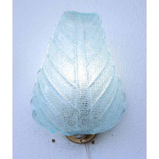 Set of 2 Wall Light Blu Colour Murano Glass Leave by Barovier E Toso, 1950s For Sale - Image 10 of 15