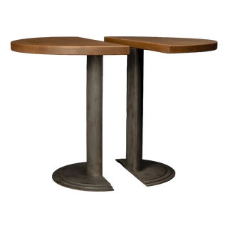 Postmodern Style Steel and Oak Console Tables, 1980s, Set of 2 For Sale