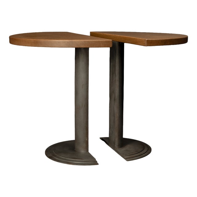 Postmodern Style Steel and Oak Console Tables, 1980s, Set of 2 For Sale