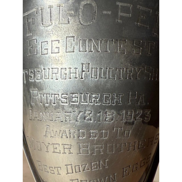 Art Deco Rare Antique 1923 Silverplate Ful-O-Pep Best Dozen Poultry Eggs Trophy Award For Sale - Image 3 of 9
