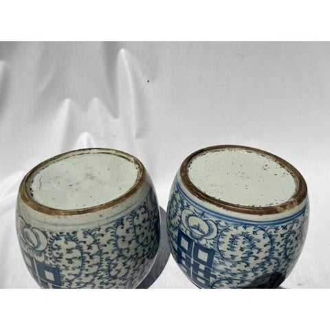 Ceramic Antique Chinese Export Porcelain Blue and White Ginger Jars a Pair For Sale - Image 7 of 8