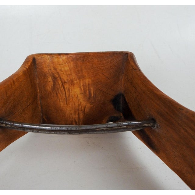 Early 20th Century Vintage Handcarved Wood and Iron Sculptural Head Rest For Sale - Image 5 of 7