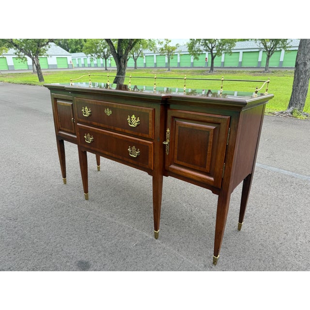 Vintage Federal Style Mahogany Sideboard / Server With Brass Gallery For Sale - Image 9 of 12