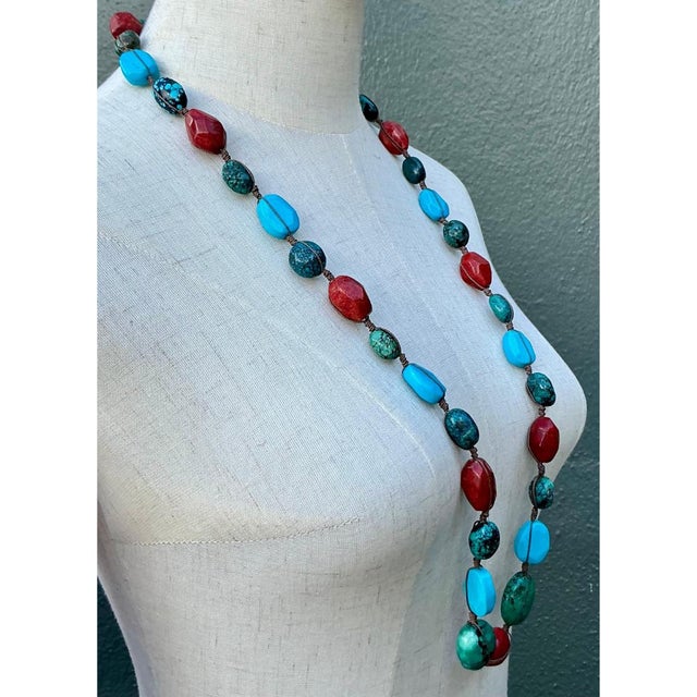 Sky Blue Vintage Turquoise & Coral Bead Necklace For Sale - Image 8 of 12