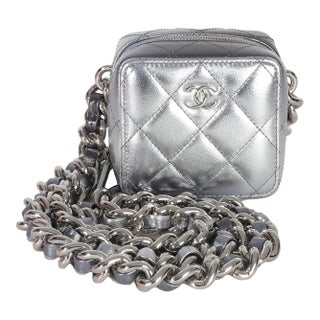 Metallic Quilted Lambskin Coco Punk Clutch With Chain For Sale
