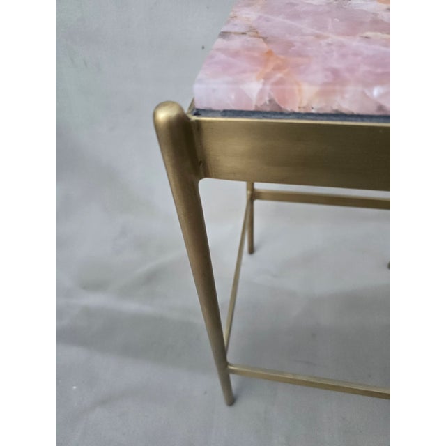 Brass and Rose Quartzite Side Table For Sale In Los Angeles - Image 6 of 8