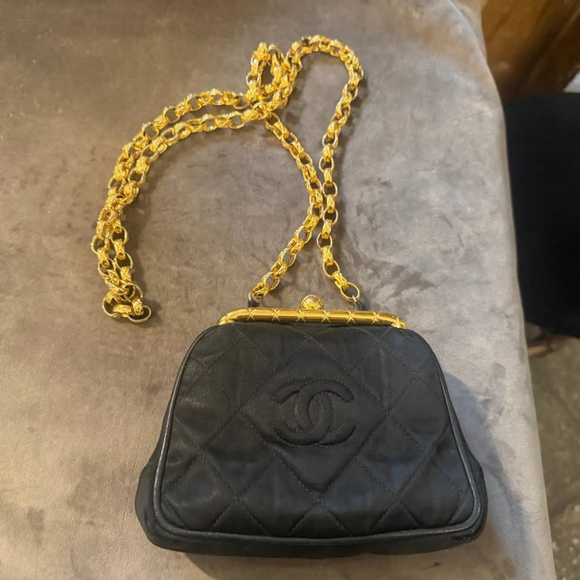 A Rare 1990s Black Satin Silk Evening Bag by Chanel For Sale - Image 16 of 17