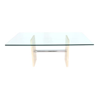 Glass Top Marble and Chrome Base Rectangular Dining Conference Table For Sale