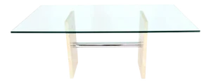 Glass Top Marble and Chrome Base Rectangular Dining Conference Table