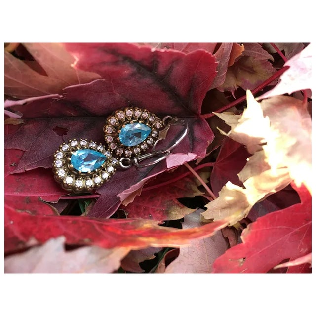 1940s 1940s Pair of Teardrop Blue Topaz Earrings For Sale - Image 5 of 10