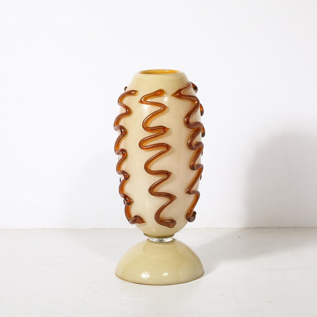 Mid-Century Modern Mid-Century Hand-Blown Murano Glass Uplight in Vellum Hue W/ Sandstone Trailing For Sale - Image 3 of 18